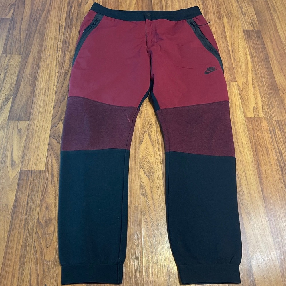 Nike Tech Fleece Joggers Mens Large Burgundy Black Colorblock Tapered Pants L